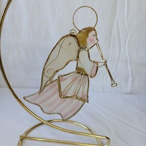Enesco Capiz Shell Pink Angel Christmas Ornament W/ Trumpet Vintage 1989